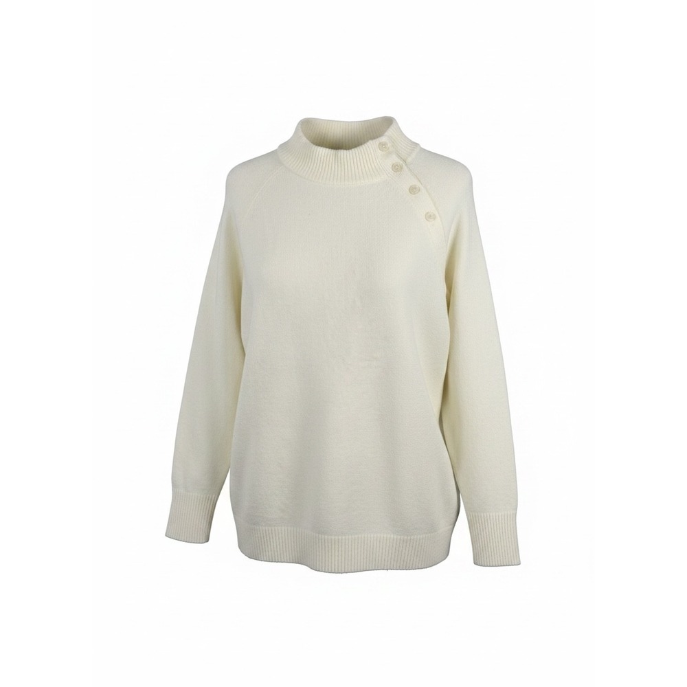 NWOT Talbots Ivory Sweater Button Shoulder Mock Neck L Cream Minimalist Coastal